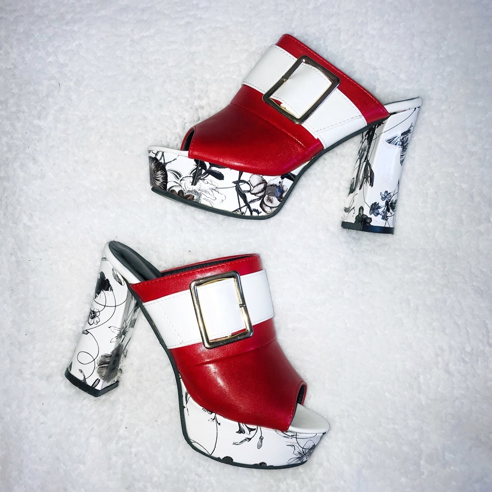 Peep Toe Slip On Platform Chunky Heels